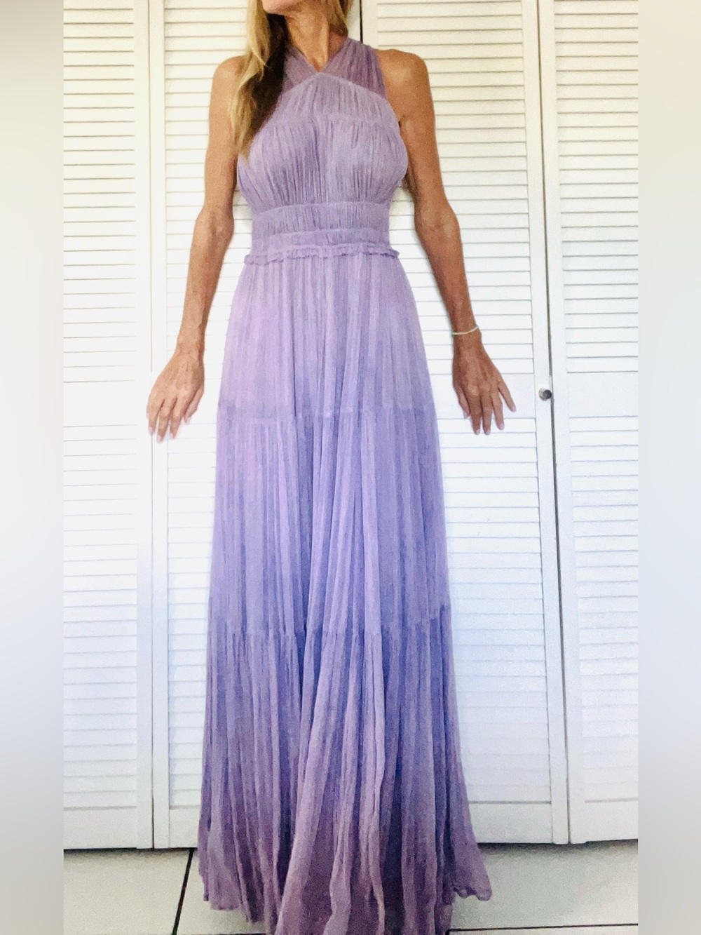 ULLA JOHNSON FREESIA 100% SILK OPEN BACK GOWN LILAC TIERED MAXI 4